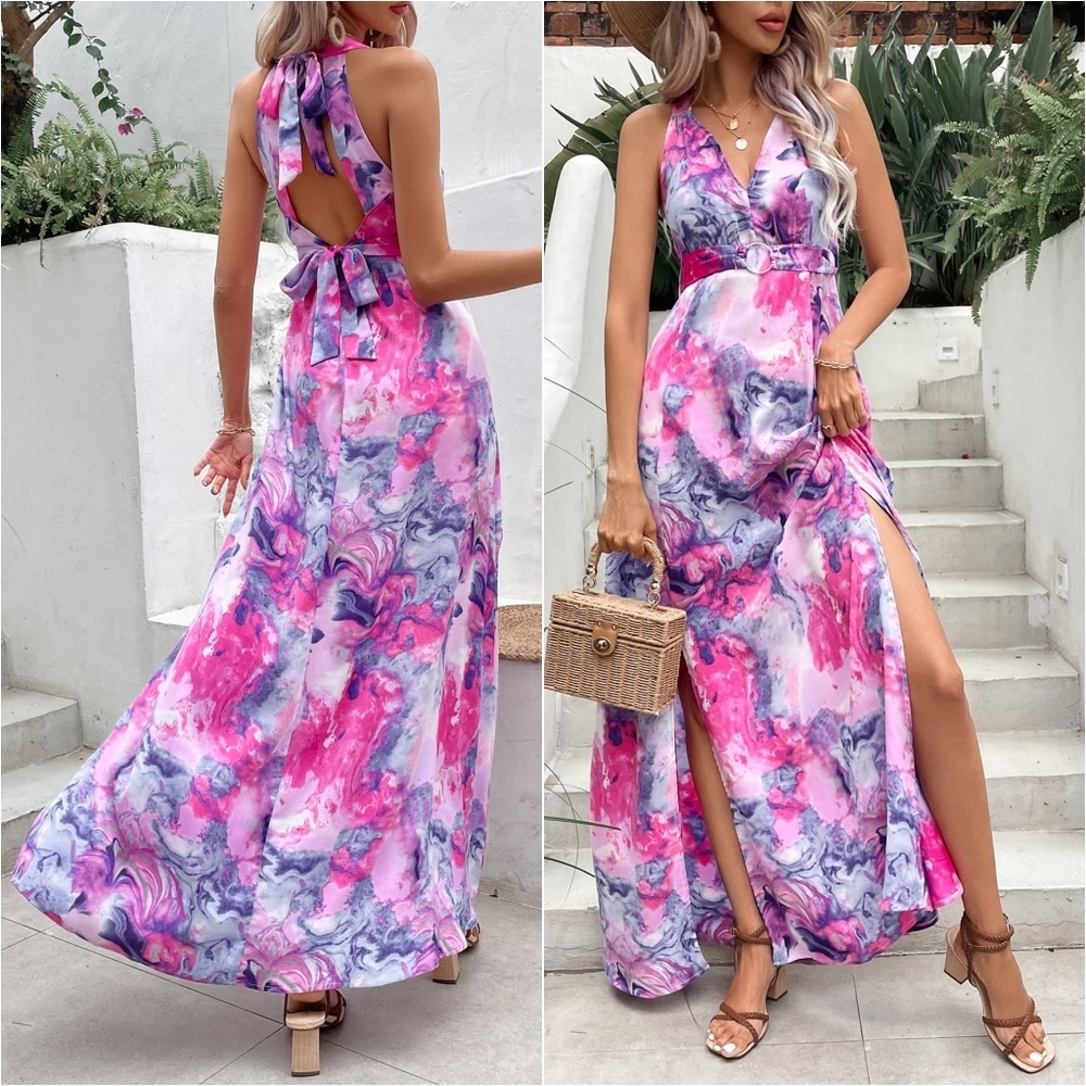 Mixed Open Back Dress - Picture 2 of 9